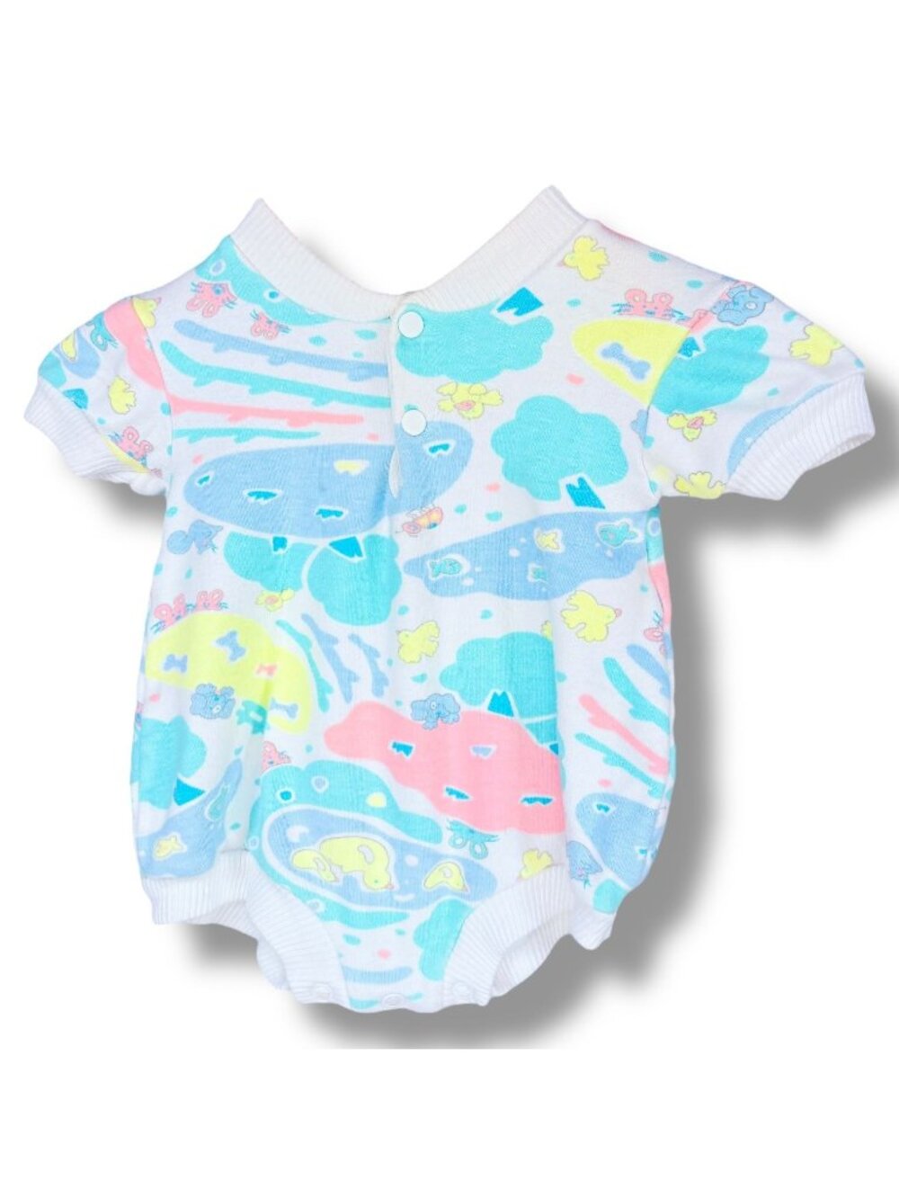 Vintage Pastel Fish Duck Ladybug Short Sleeve Onesie Bubble Romper Outfit 3m